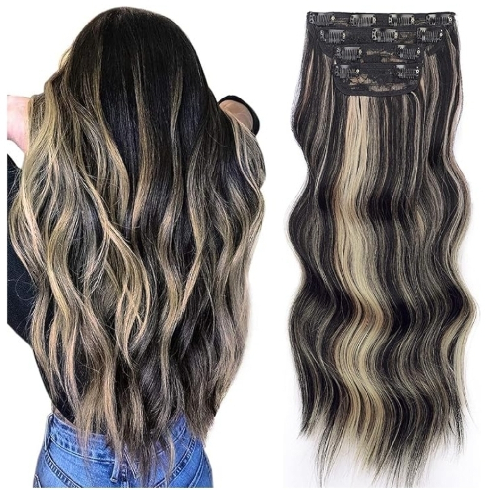 NIB Vigourous Natural Black and Blonde Hair Hair Clip Extensions